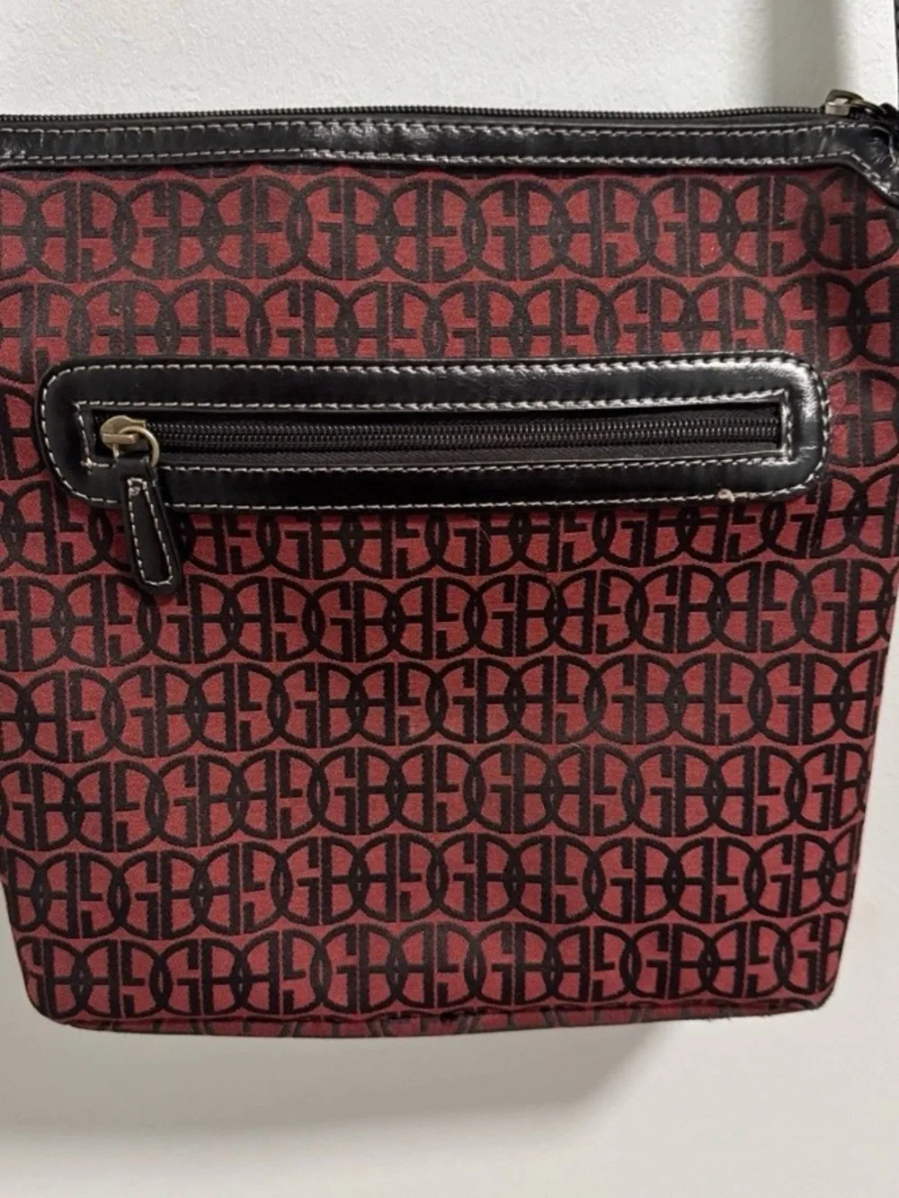 Giani Bernini Red Patterned Crossbody Bag with Black Trim